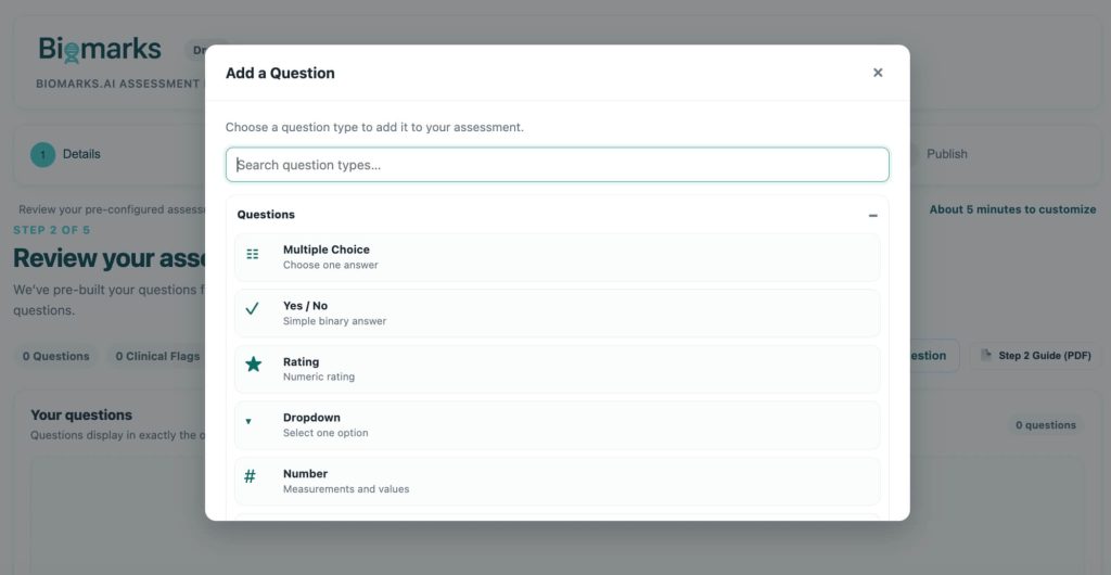 biomarks ai health assessment builder step2