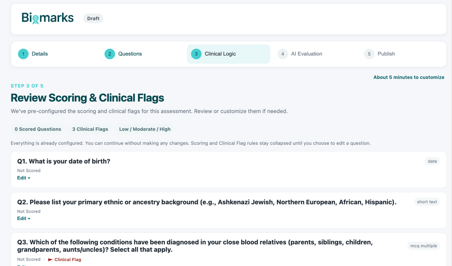 biomarks assessment builder step3
